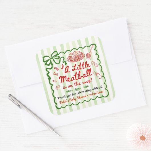 Italian Theme Baby Shower Green Bow スクエアシール (封筒)