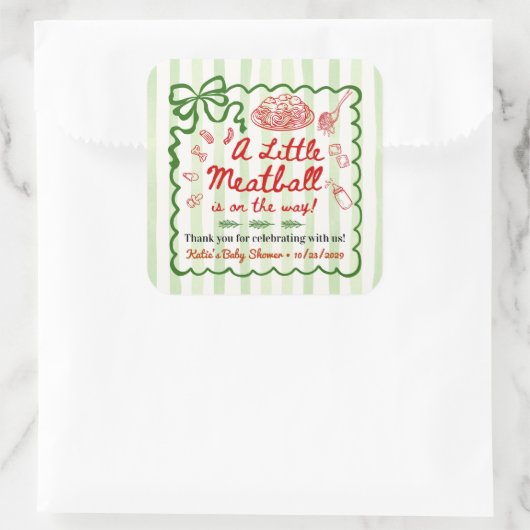 Italian Theme Baby Shower Green Bow スクエアシール (バッグ)