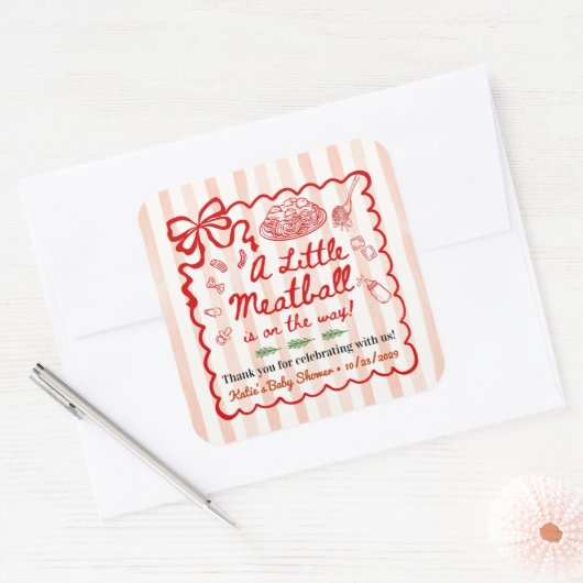 Italian Theme Baby Shower Red Bow スクエアシール (封筒)