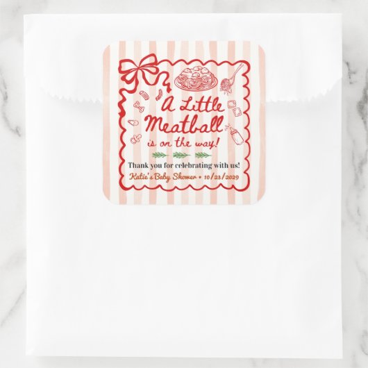 Italian Theme Baby Shower Red Bow スクエアシール (バッグ)