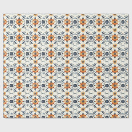 Italian Tile Gift Wrap, Terracotta Blue Pattern ラッピングペーパー