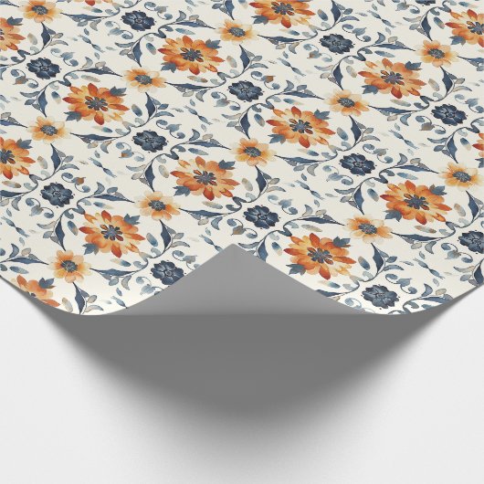 Italian Tile Gift Wrap, Terracotta Blue Pattern ラッピングペーパー (角)