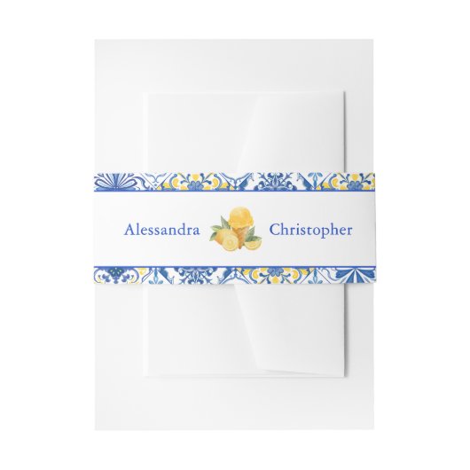 Italian Tiles La Dolce Vita Destination Wedding 招待状ベリーバンド (正面例)