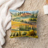 Italian Tuscan Watercolor Landscape クッション (ブランケット)