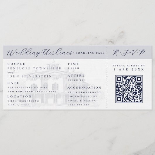 Italian Villa Plane Ticket Destination Wedding  招待状 (正面)