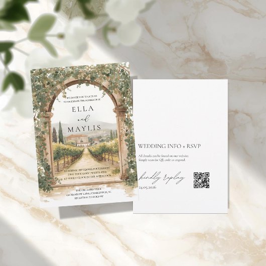 Italian Vineyard Wedding Invitation with Arch  招待状
