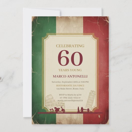Italian Vintage 60th Birthday Invitation 招待状 (正面)