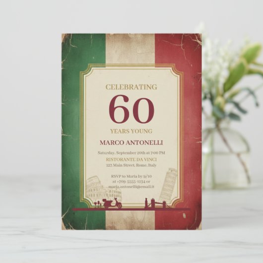 Italian Vintage 60th Birthday Invitation 招待状 (スタンド正面)