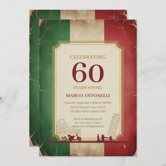 Italian Vintage 60th Birthday Invitation 招待状 (正面/裏面)