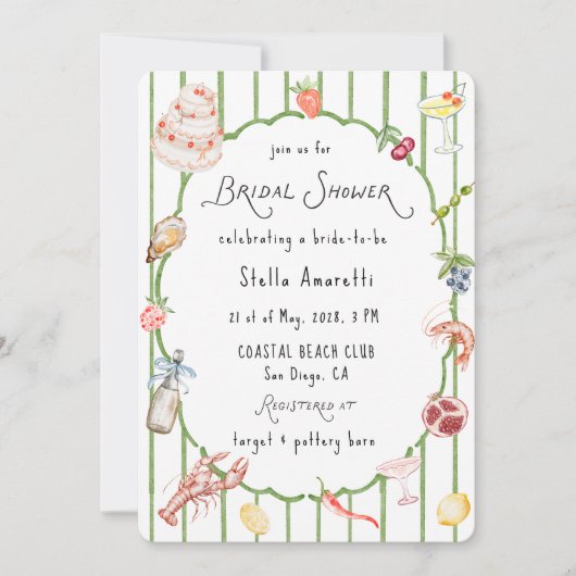 Italian Watercolor Rustic Bridal Shower Invitation 招待状 (正面)