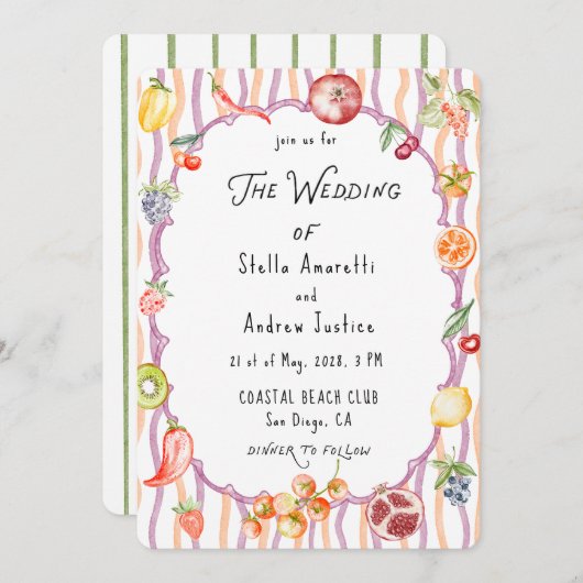 Italian Watercolor Rustic Wedding Invitation 招待状 (正面/裏面)