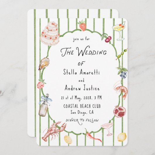 Italian Watercolor Rustic Wedding Invitation 招待状 (正面/裏面)