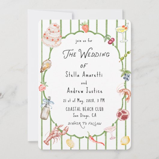 Italian Watercolor Rustic Wedding Invitation 招待状 (正面)