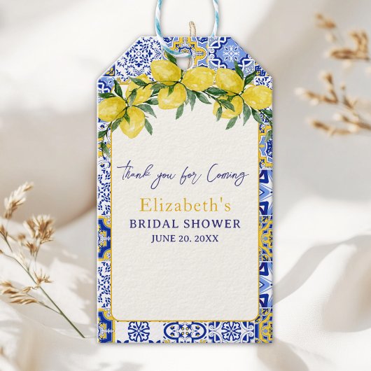 Italian watercolor tiles with lemon, Bridal Shower ギフトタグ