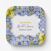 Italian watercolor tiles with lemon Bridal Shower ペーパープレート (正面)