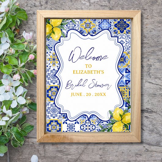 Italian watercolor tiles with lemon Bridal Shower ポスター