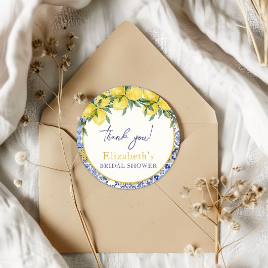 Italian watercolor tiles with lemon, Bridal Shower ラウンドシール