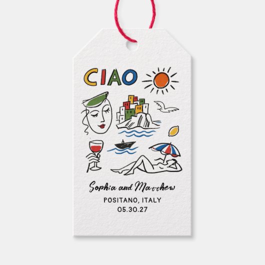 Italian Wedding Whimsical Hand Drawn Amalfi Coast  ギフトタグ (正面)