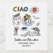 Italian Wedding Whimsical Hand Drawn Amalfi Coast  ワインラベル (シングルラベル)