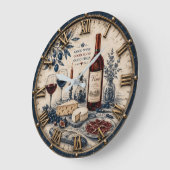 Italian Wine & Cheese Kitchen Decor ラージ壁時計 (傾斜)