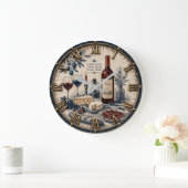 Italian Wine & Cheese Kitchen Decor ラージ壁時計 (ホーム)