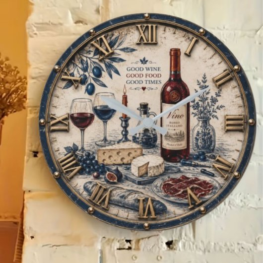 Italian Wine & Cheese Kitchen Decor ラージ壁時計