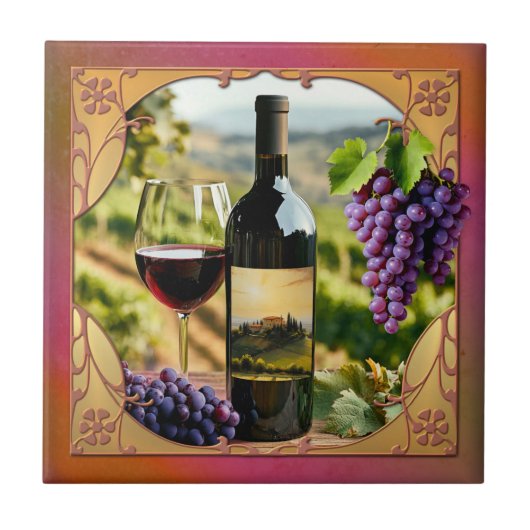 Italian Wine Themed Tuscan Ceramic Tile タイル (正面)