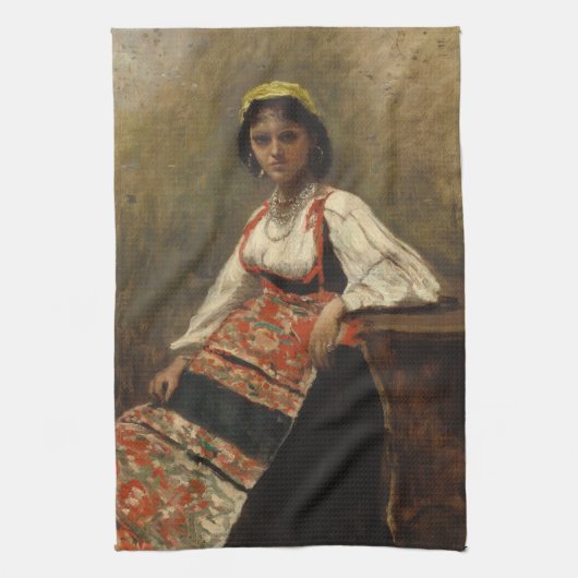 Italian Woman (La Morieri) by Corot キッチンタオル (縦)