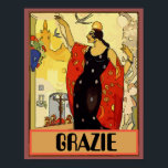 Italian Woman &  Wine, Vino Poster ポスター<br><div class="desc">Italian Wine,  Vino,  art deco Flamenco woman,  edit text,  grazie.</div>