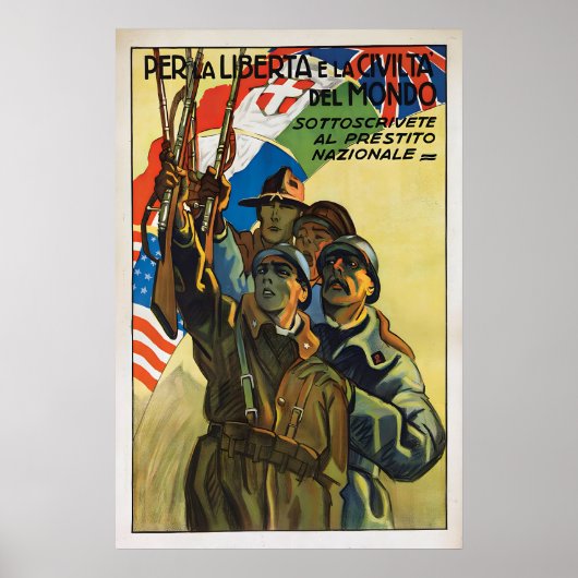 Italian WWII Propaganda Poster Allied Support Art ポスター (正面)
