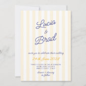 Italian Yellow & Blue Striped Lemon Wedding  招待状 (正面)