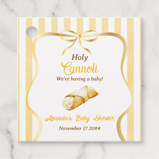 Italian Yellow Bow Holy Cannoli Baby Shower フェイバータグ (正面)