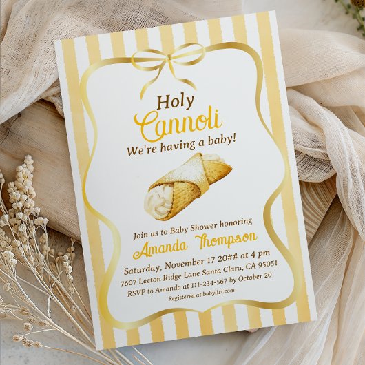 Italian Yellow Bow Sweet Holy Cannoli Baby Shower 招待状