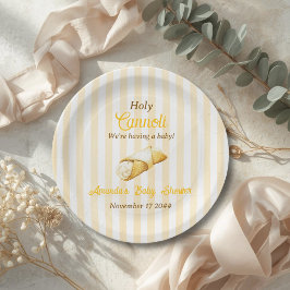 Italian Yellow Stripe Holy Cannoli Baby Shower ペーパープレート