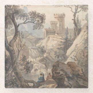Italianate Landscape with Castle - Paul Sandby ガラスコースター