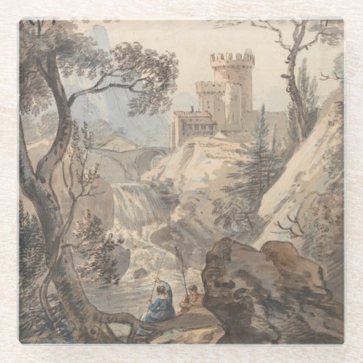 Italianate Landscape with Castle - Paul Sandby ガラスコースター (正面)