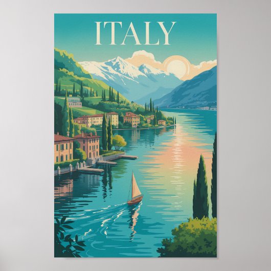 Italy Amalfi Coast Illustration Travel Art Vintage ポスター (正面)