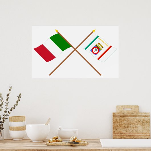 Italy and Puglia crossed flags ポスター (キッチン)
