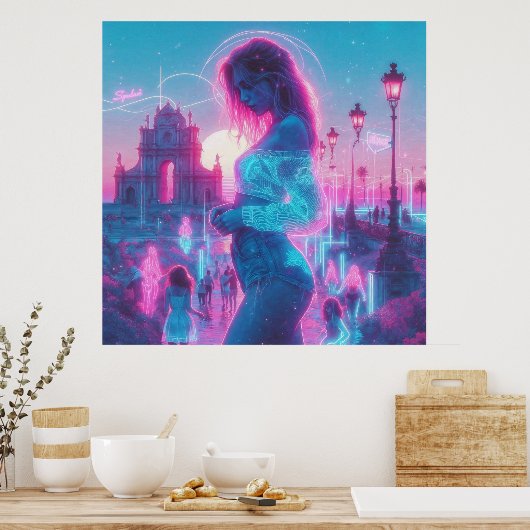 Italy Ethereal Dreamy Vaporwave Retrowave 35"x35" ポスター (キッチン)