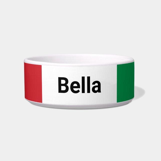 Italy Flag and Pet Name Green White and Red Pet ボウル (正面)