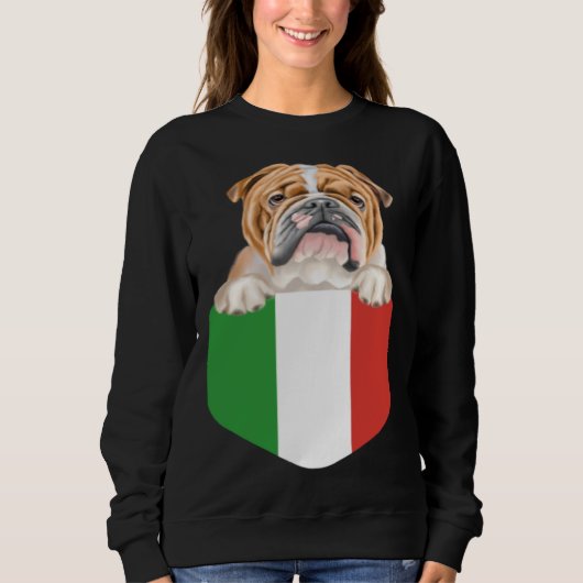 Italy Flag Bulldog Dog In Pocket スウェットシャツ (正面)