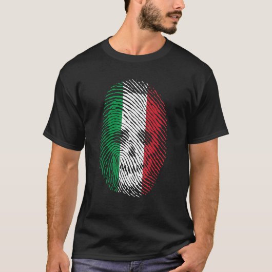Italy Flag Fingerprint Skull Human Skeleton Head Tシャツ (正面)