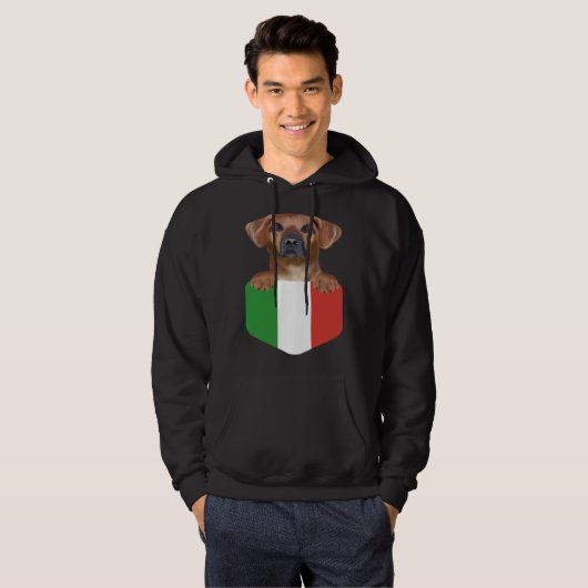 Italy Flag Rhodesian Ridgeback Dog In Pocket パーカ (正面フル)