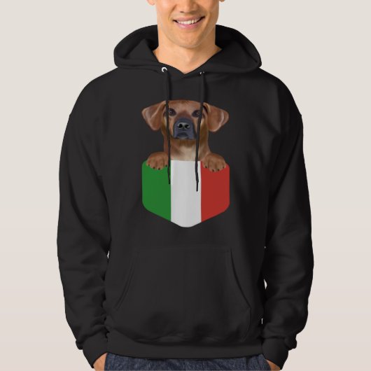 Italy Flag Rhodesian Ridgeback Dog In Pocket パーカ (正面)
