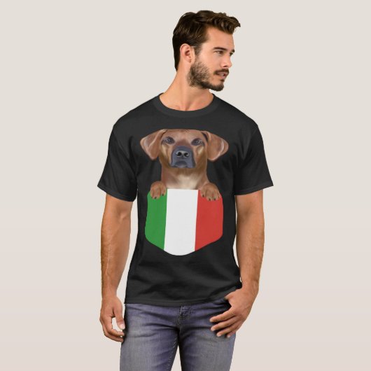Italy Flag Rhodesian Ridgeback Dog In Pocket Tシャツ (正面フル)