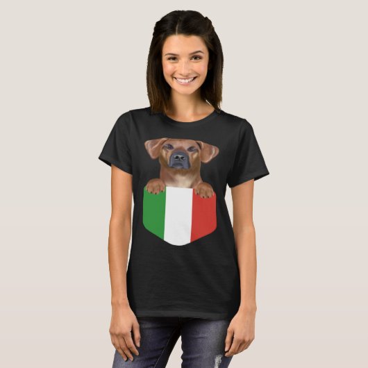 Italy Flag Rhodesian Ridgeback Dog In Pocket Tシャツ (正面フル)