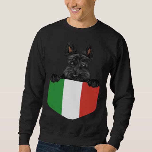 Italy Flag Scottish Terrier Dog In Pocket スウェットシャツ (正面)
