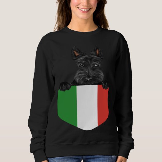 Italy Flag Scottish Terrier Dog In Pocket スウェットシャツ (正面)