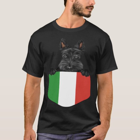 Italy Flag Scottish Terrier Dog In Pocket Tシャツ (正面)