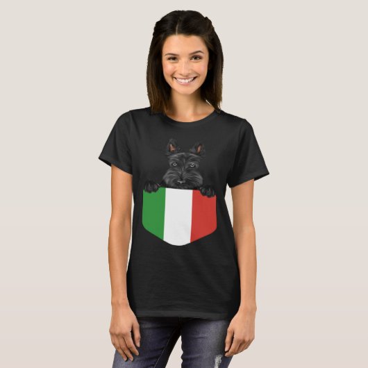 Italy Flag Scottish Terrier Dog In Pocket Tシャツ (正面フル)